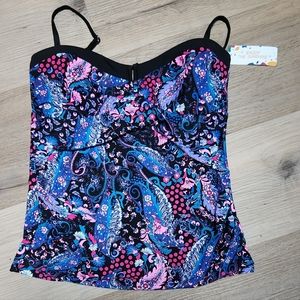 NWT Paisley Tankini Top "Enjoy the Sunshine " Pink Blue Purple Swim Suit BIN AA